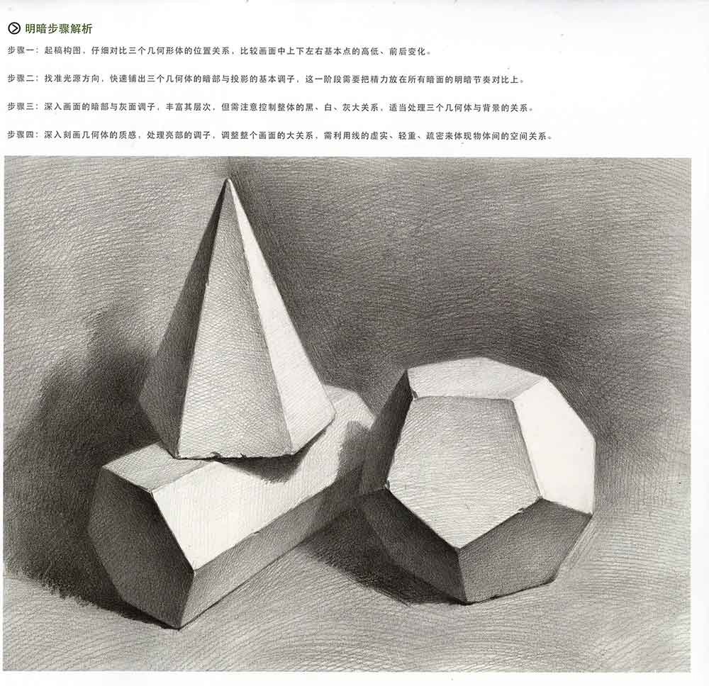素描石膏几何体组合教程 六棱锥 六棱柱 正五边形多面体
