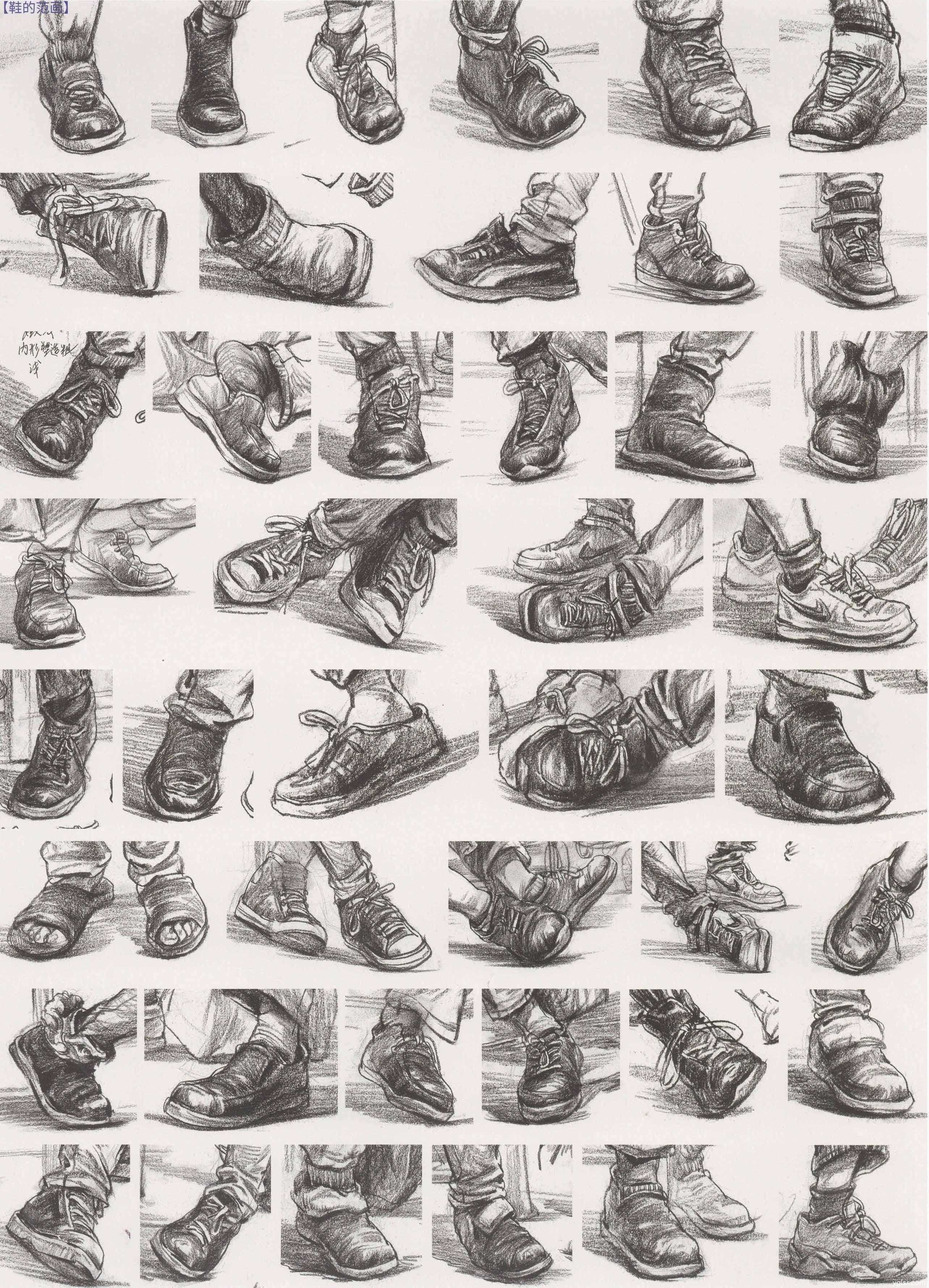 鞋子速写案例,很多鞋子速写临摹案例,鞋子的范画,非常不错高清.