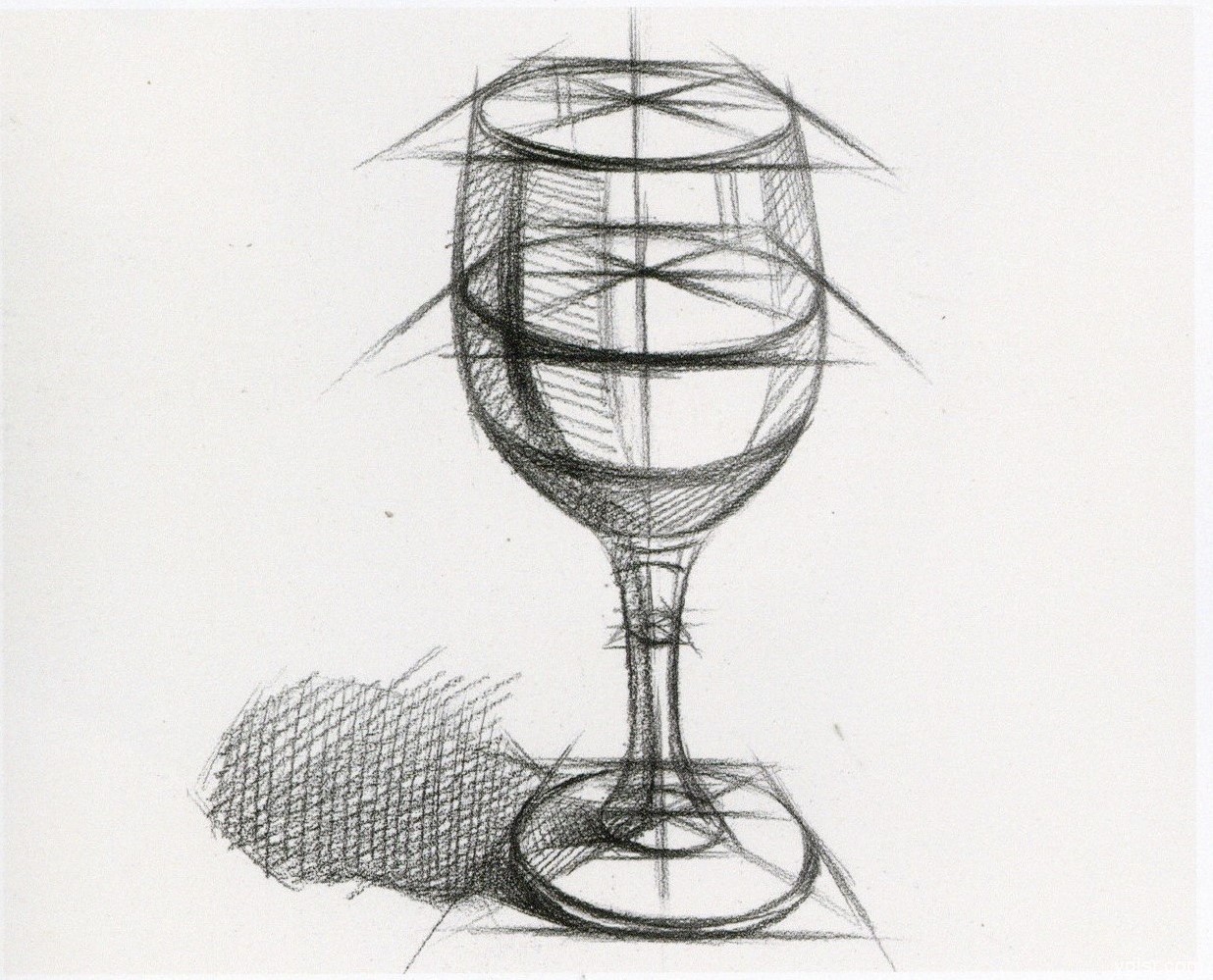 素描圆柱体玻璃杯教程 包括实体图步骤和玻璃杯结构-普画网