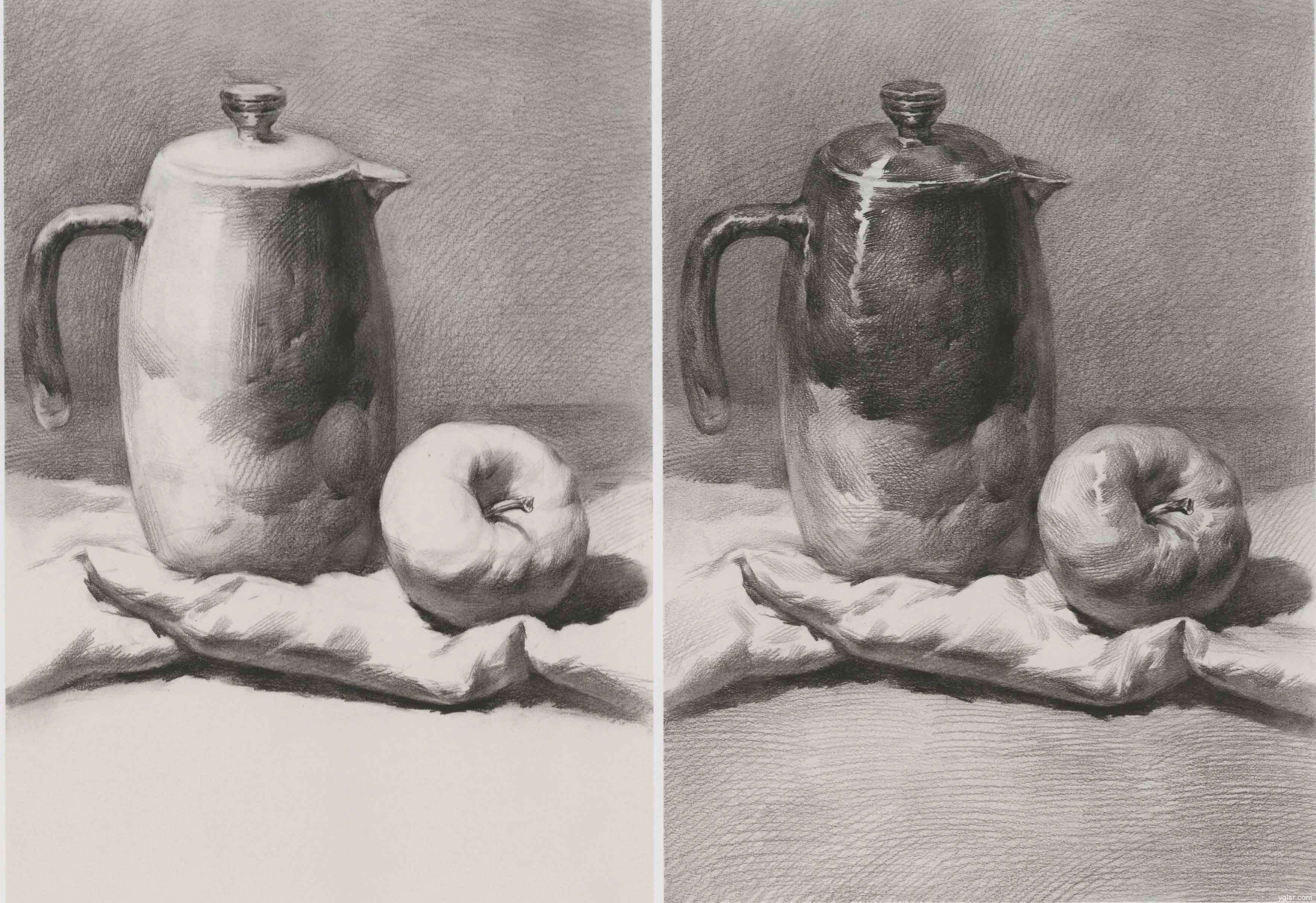 素描静物：壶和苹果组合 超清