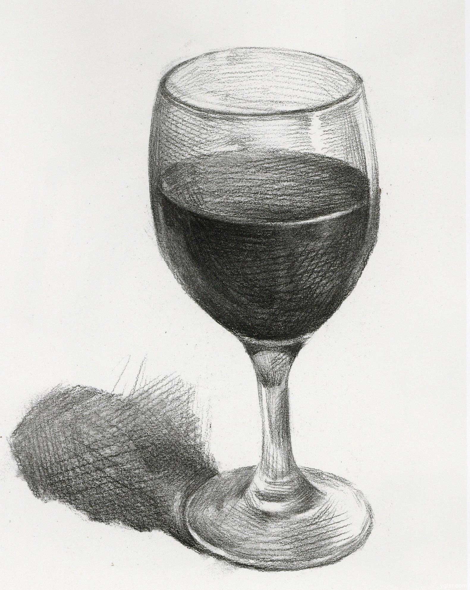 酒杯素描画图片